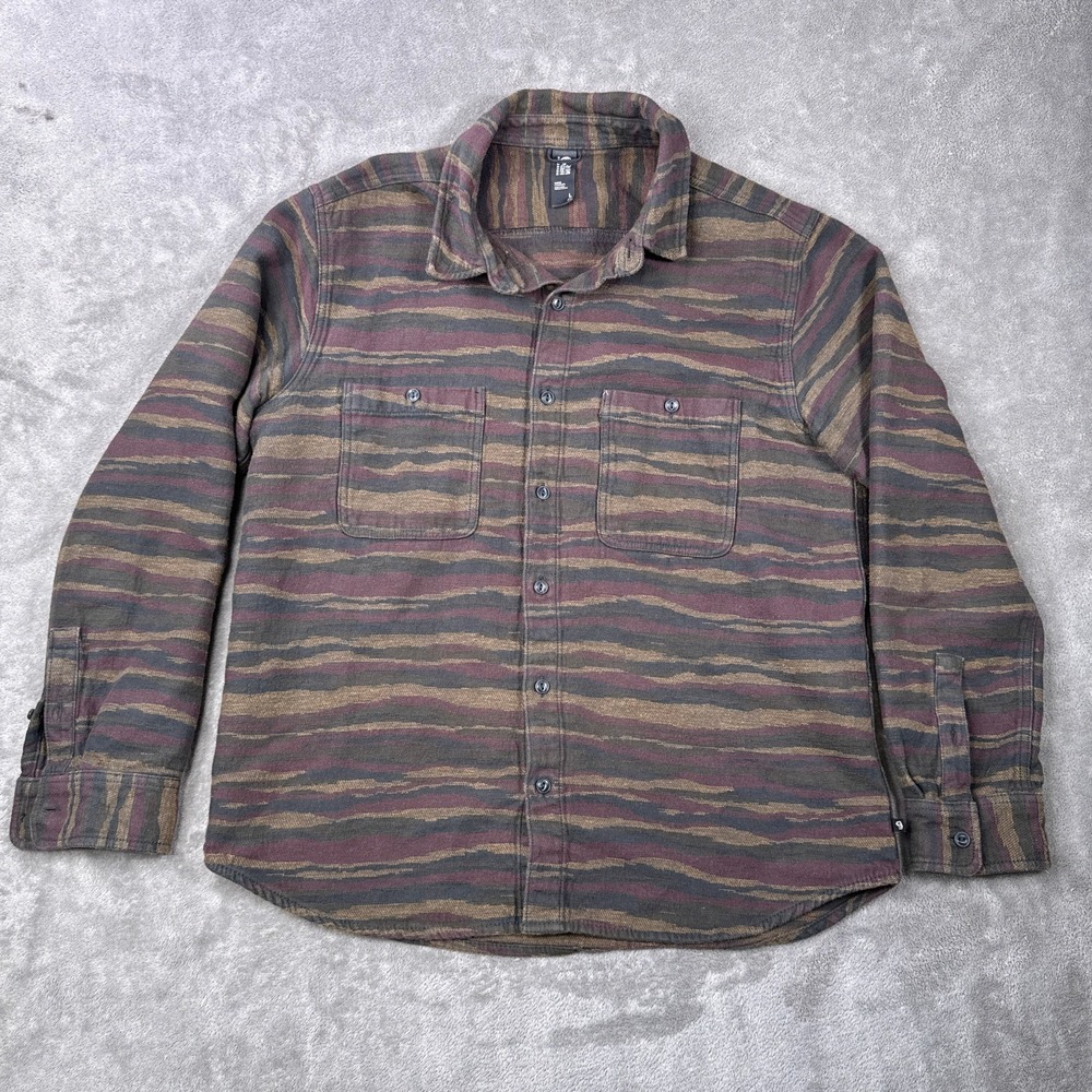 Mountain Hardwear Button Down Men L Brown Tiger Stripe Camo Long Sleeve Shirt